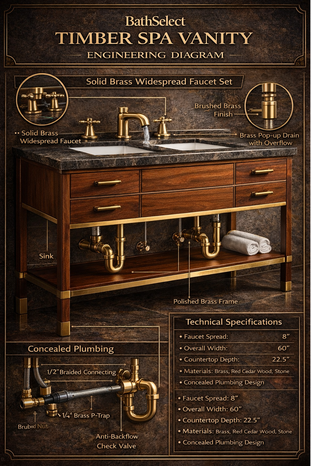 BathSelect Timber Spa Vanity Engineering Diagram